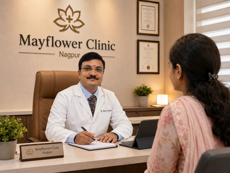 Private consultation with Dr. Pawan Shahane at Mayflower Clinic, Nagpur