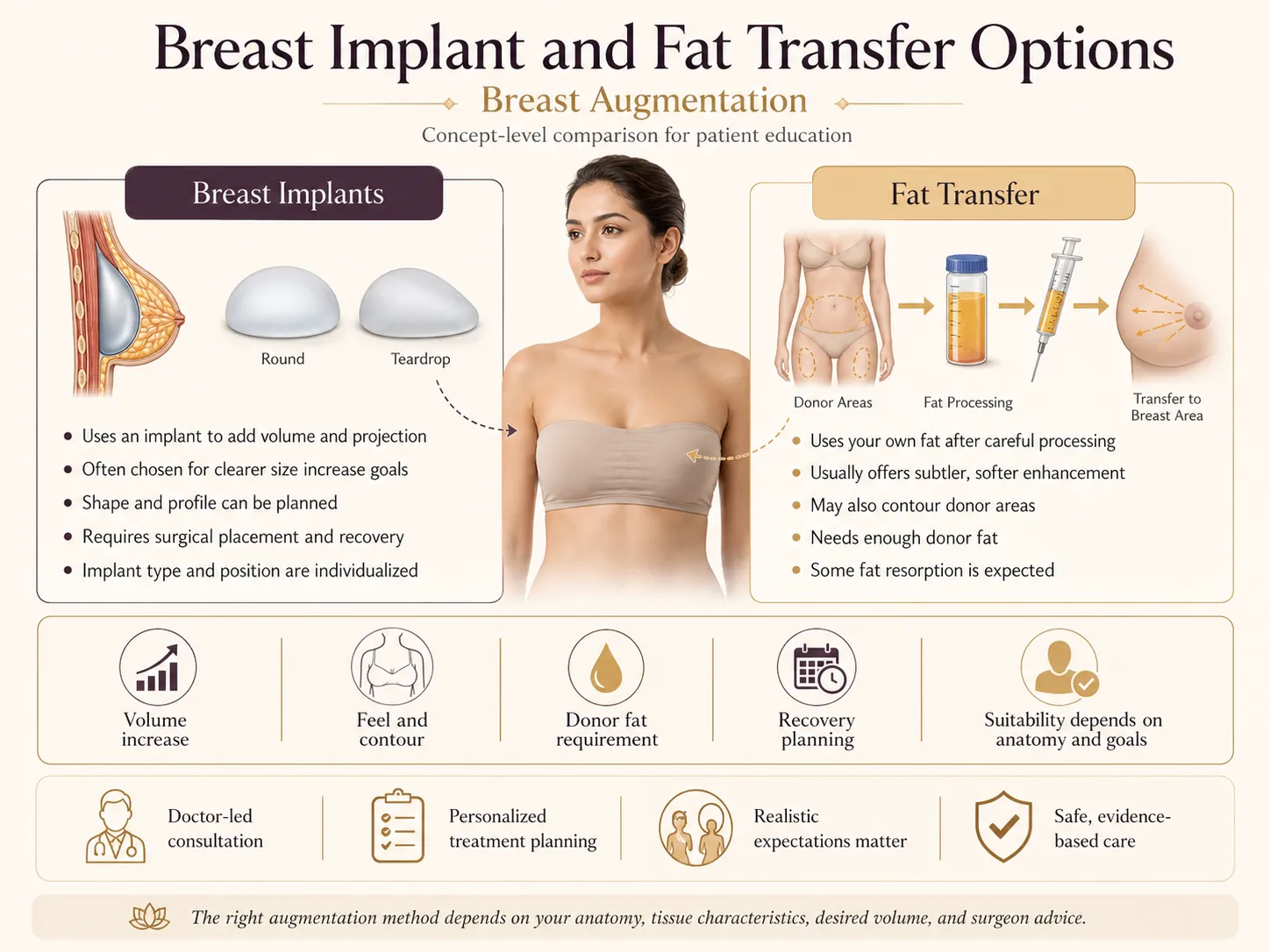 Educational comparison of breast implant and fat transfer augmentation options