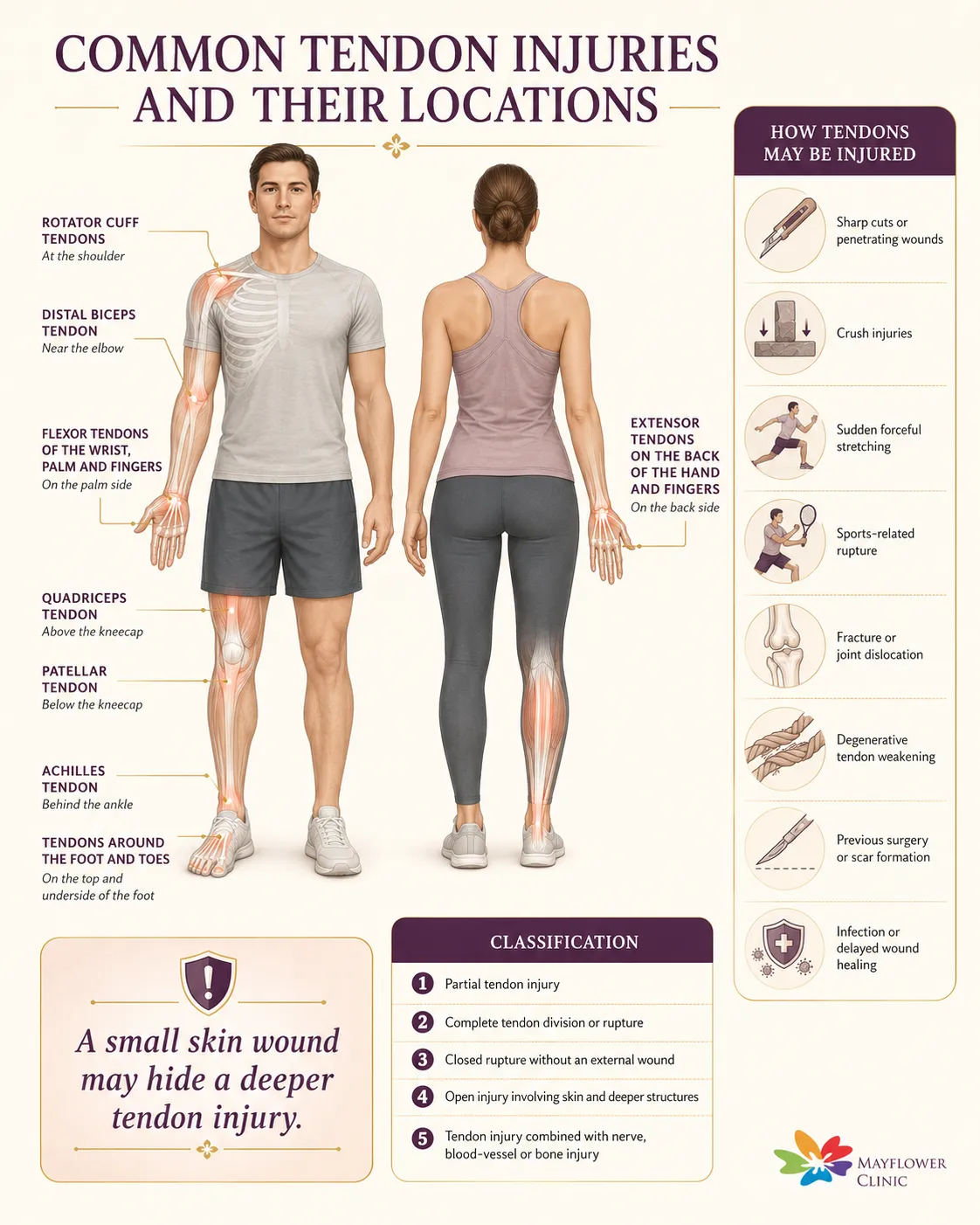 Anatomy map showing common tendon injury locations