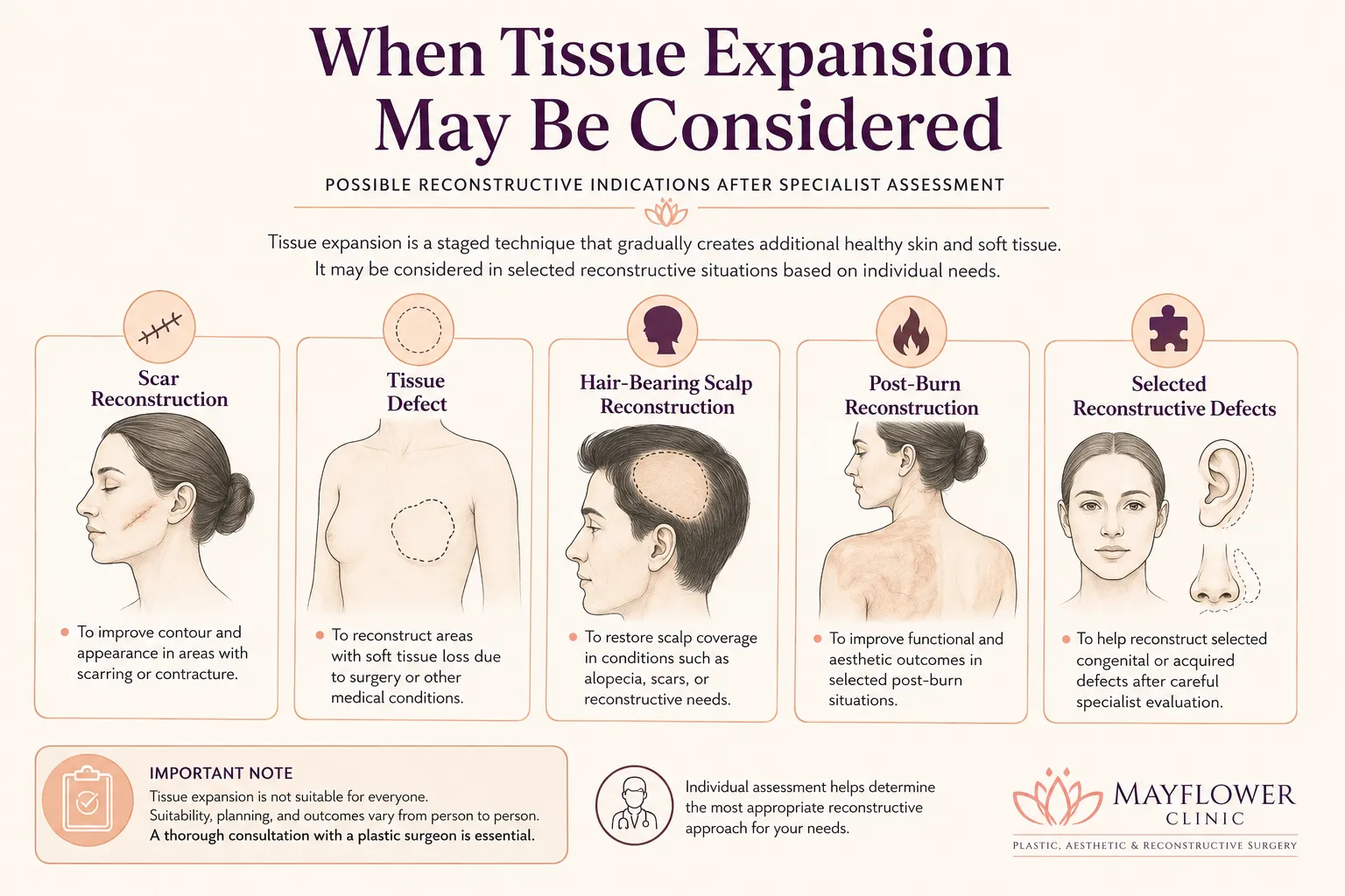 Reconstructive situations where tissue expansion may be considered after specialist assessment