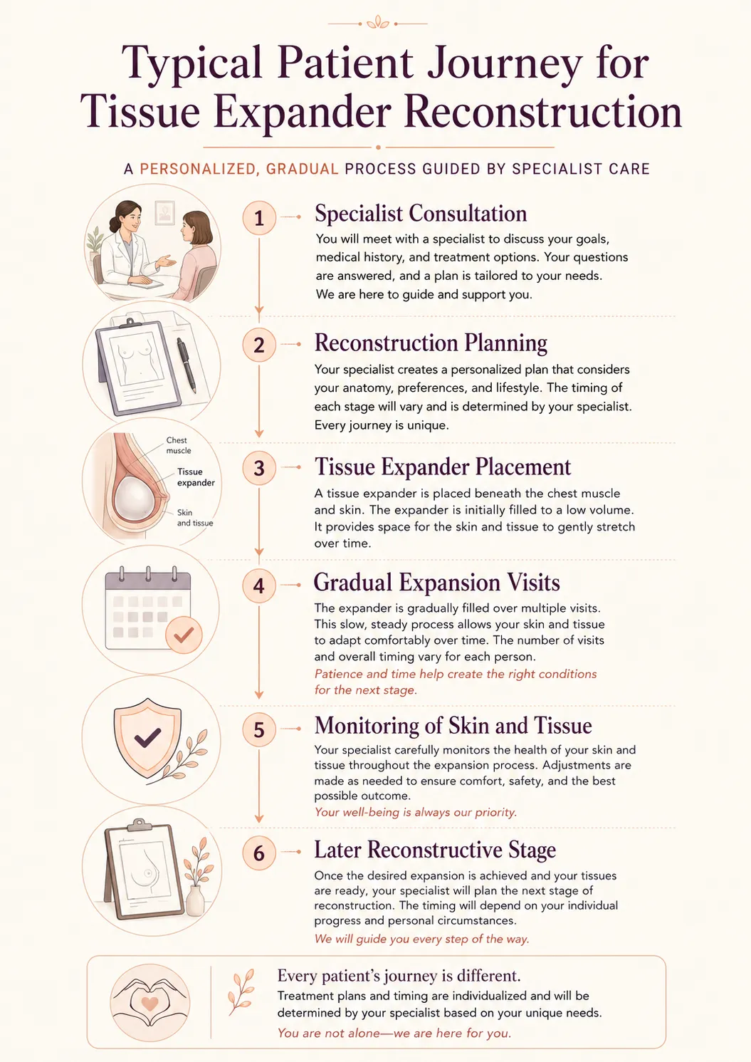 Typical tissue expander reconstruction journey from consultation to later reconstructive stage
